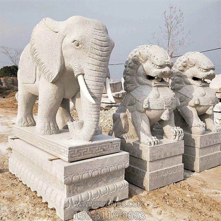 石雕大象、石雕獅子，漢白玉傳統(tǒng)雕塑定制加工