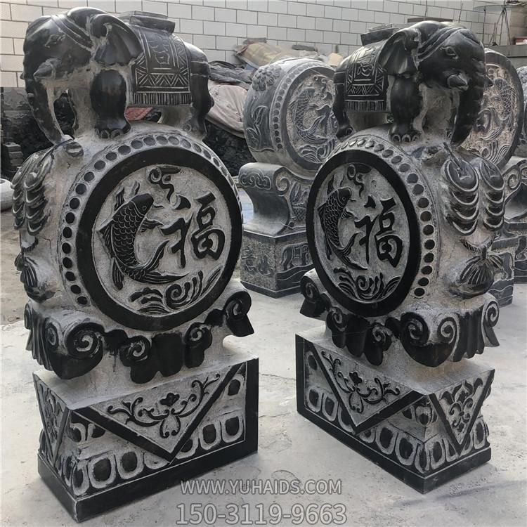 庭院門(mén)前擺放青石雕刻 小象一對(duì)抱鼓石門(mén)墩雕塑