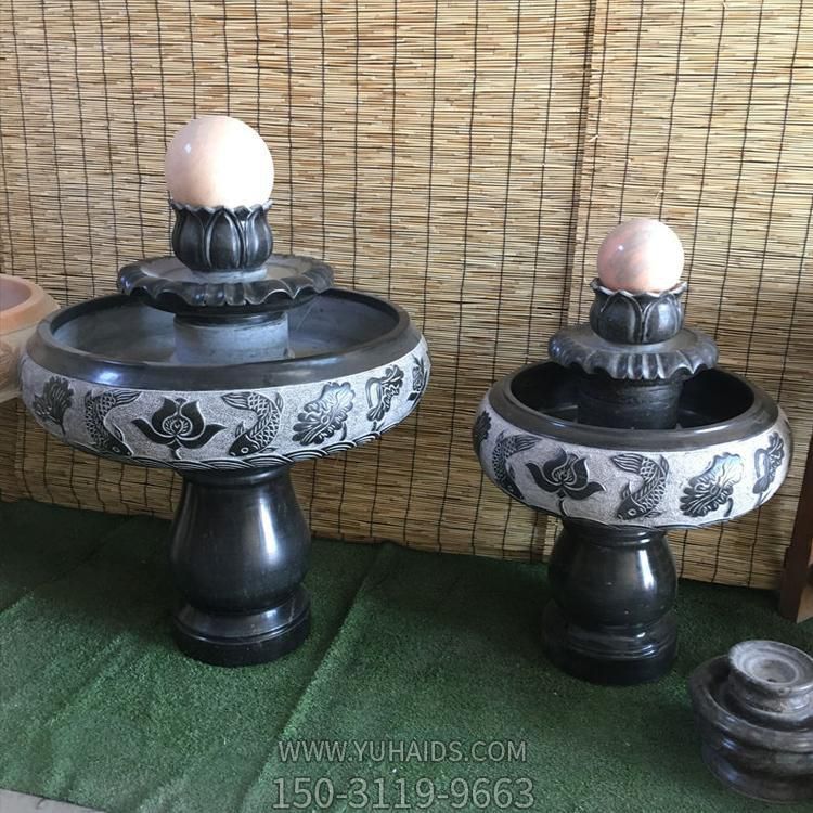 小型室內(nèi)黑色大理石風(fēng)水球水缽，辦公家用招財(cái)風(fēng)水?dāng)[件雕塑