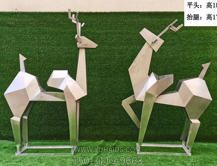 景觀不銹鋼 幾何鹿 切面園林售樓部鏡面抽象金屬鹿雕塑