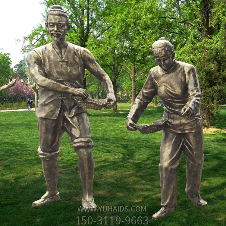 播種，玻璃鋼仿銅勞動人物雕塑