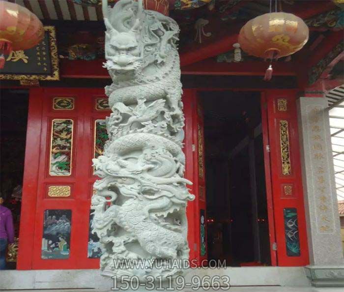 景區(qū)大殿門(mén)前大理石龍柱石雕雕塑