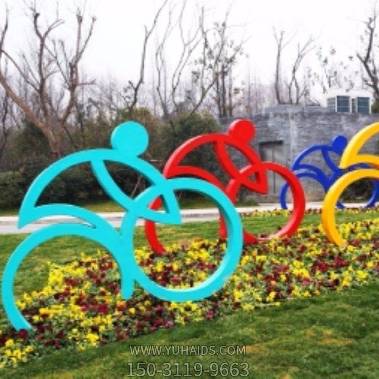不銹鋼戶(hù)外園林景觀(guān)抽象騎自行車(chē)的人物景觀(guān)雕塑