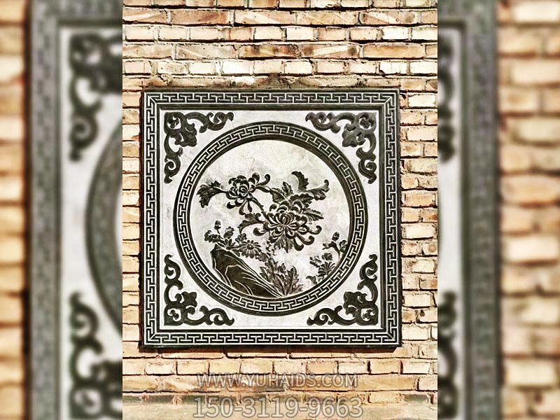 院門中國(guó)元素菊花圖案石雕花窗雕塑