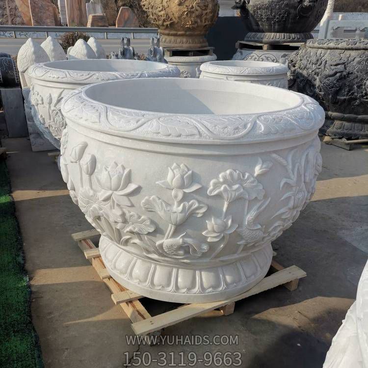 石雕魚(yú)缸花盆養(yǎng)荷花缸青石仿古水缸庭院花園戶外擺件雕塑