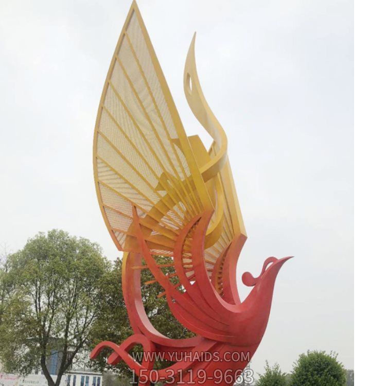 不銹鋼彩繪戶(hù)外廣場(chǎng)大型抽象動(dòng)物景觀鳳凰雕塑