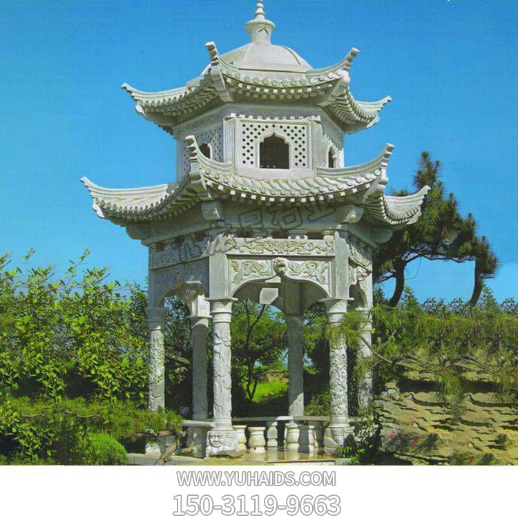 戶(hù)外園林大理石石雕涼亭雕塑擺件