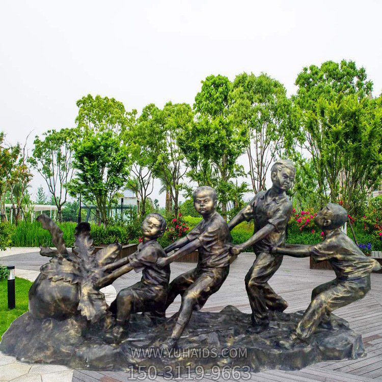 拔蘿卜場景雕塑，玻璃鋼仿銅兒童主題雕塑