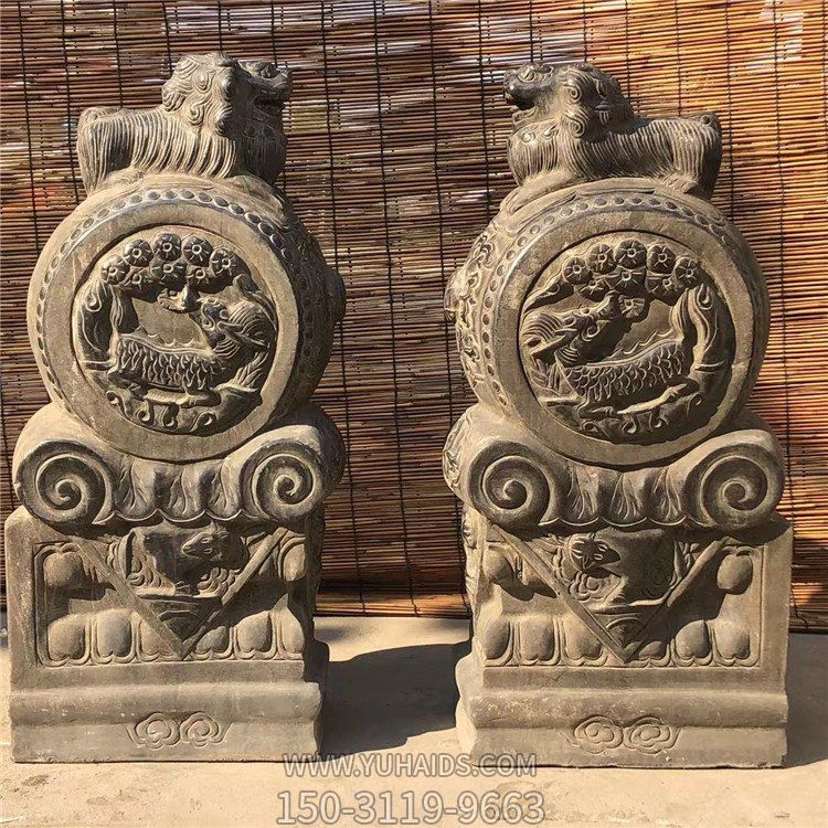 仿古石門墩，獅子門墩雕塑