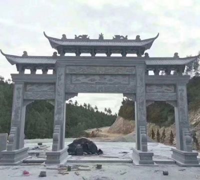 大理石石雕城鎮(zhèn)鄉(xiāng)村三門(mén)四柱牌坊雕塑