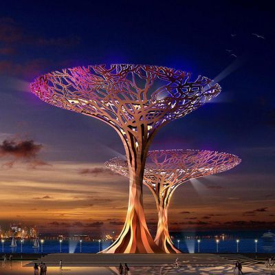 紅色不銹鋼抽象樹(shù)雕塑 大型城市景觀擺件