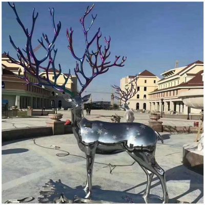 大型不銹鋼抽象梅花鹿雕塑