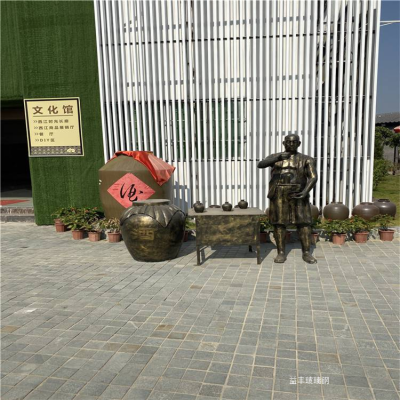 玻璃鋼仿銅人物雕塑，酒文化系列之賣酒場景雕塑