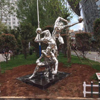 打籃球，不銹鋼鏡面體育運(yùn)動主題人物雕塑