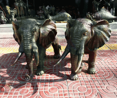 鑄銅小象一對，吉祥動物銅雕擺件