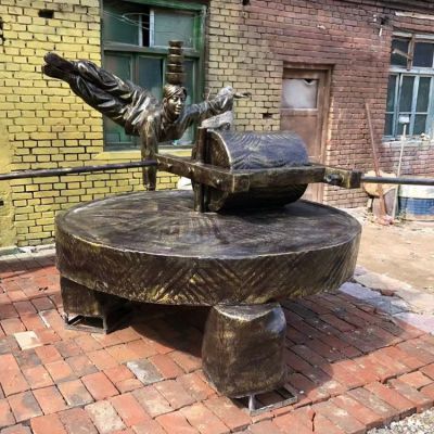 碾子（磨盤），玻璃鋼仿銅景觀擺件