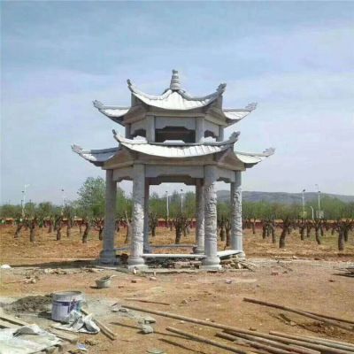 景區(qū)園林戶(hù)外擺放雙層六角涼亭雕塑