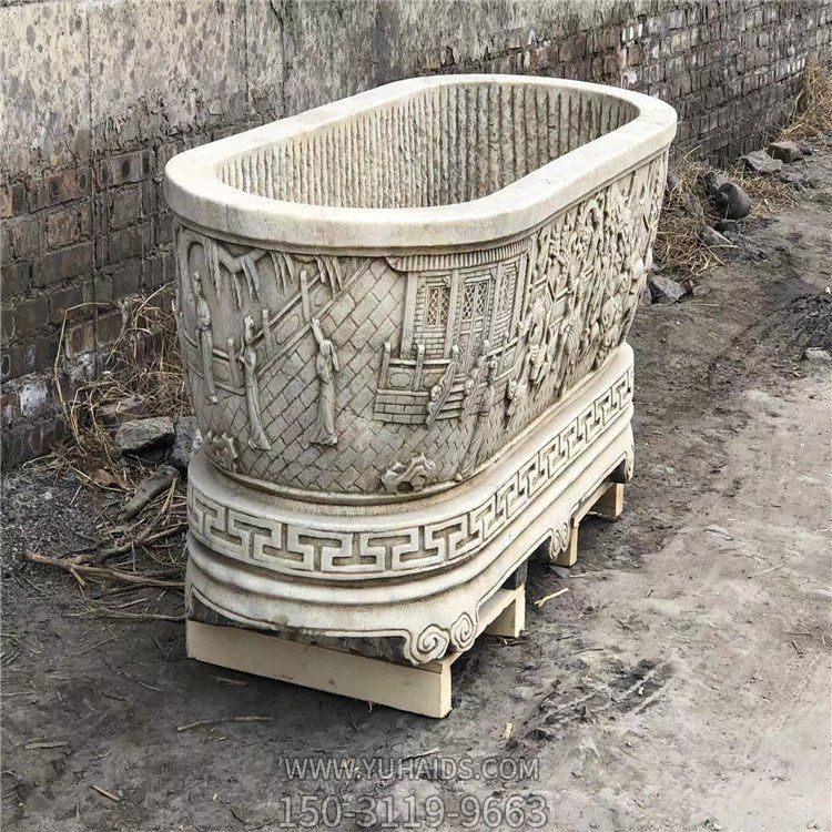 漢白玉仿古石槽，深水槽雕塑