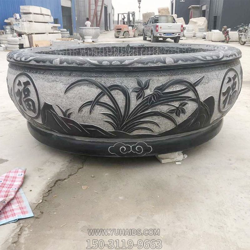 大理石荷花缸青石做舊魚(yú)缸石雕水缸庭院養(yǎng)魚(yú)缸雕塑