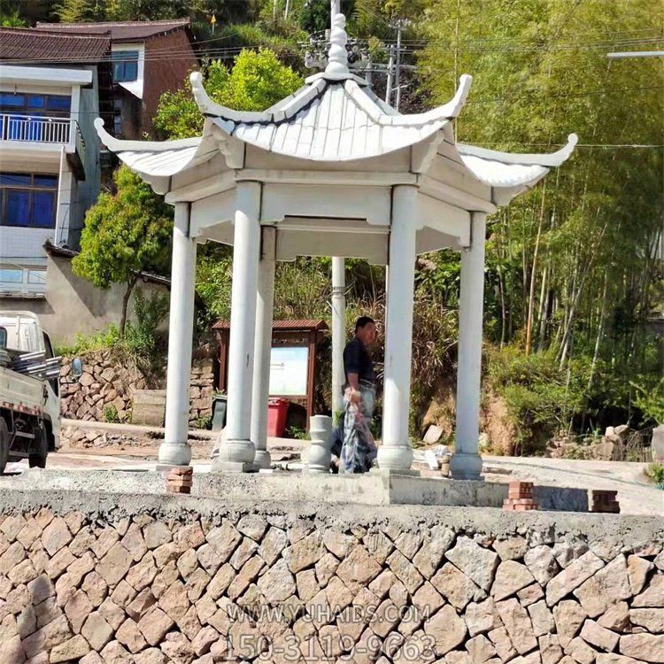 小石雕亭子，六角六柱涼亭雕塑