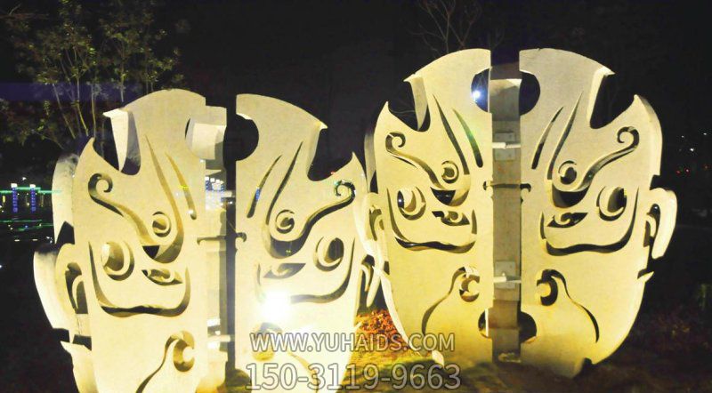 公園創(chuàng)意噴金照明不銹鋼臉譜雕塑 公園創(chuàng)意噴金照明不銹鋼臉譜雕塑