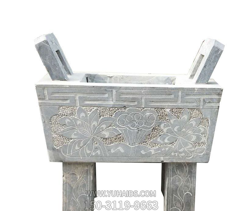 祭祀祈?；▓@廣場擺放浮雕花紋仿鼎香爐石雕雕塑