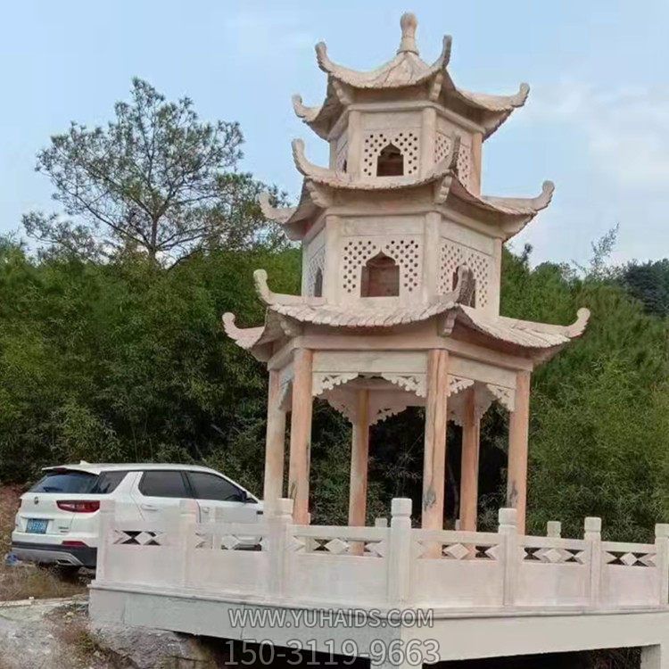 戶(hù)外公園乘涼多層六角涼亭雕塑