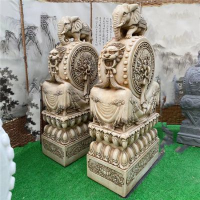 漢白玉大象抱鼓石，仿古做舊大門門墩