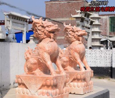 景區(qū)庭院門口天然石材石雕神獸麒麟雕塑
