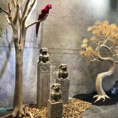 獅子栓馬柱，古建庭院裝飾擺件