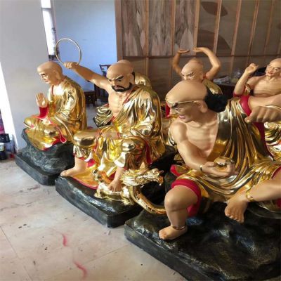 不銹鋼戶(hù)外園林景觀十八羅漢雕塑