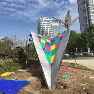 戶外廣場不銹鋼彩色創(chuàng)意公園金屬落地?cái)[件