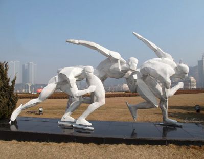 廣場公園景觀不銹鋼抽象跨欄體育運(yùn)動(dòng)員雕塑