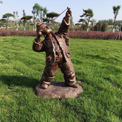 射彈弓的小男孩，玻璃鋼仿銅孩童雕塑