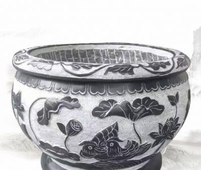 庭院荷花鯉魚石浮雕戶外大型景觀缸雕塑