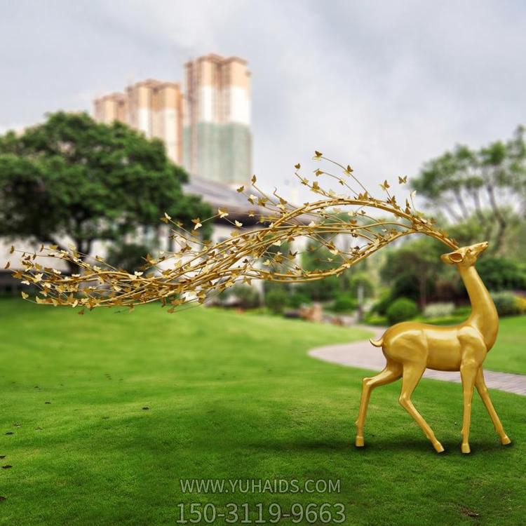 戶(hù)外草坪玻璃鋼仿銅大型梅花鹿雕塑
