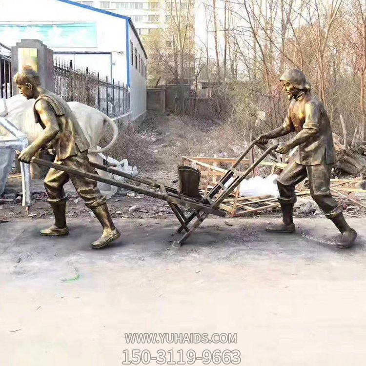 玻璃鋼仿銅戶(hù)外園林景觀農(nóng)耕耕種的人物情景小品雕塑