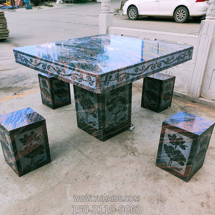 大理石石桌凳，正方形桌子凳子雕塑