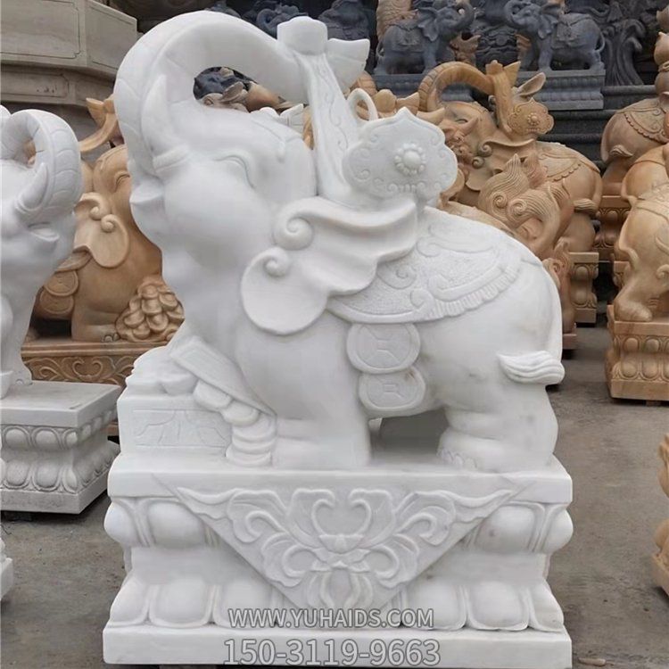 石雕園林大型別墅門口門墩招財(cái)大象雕塑