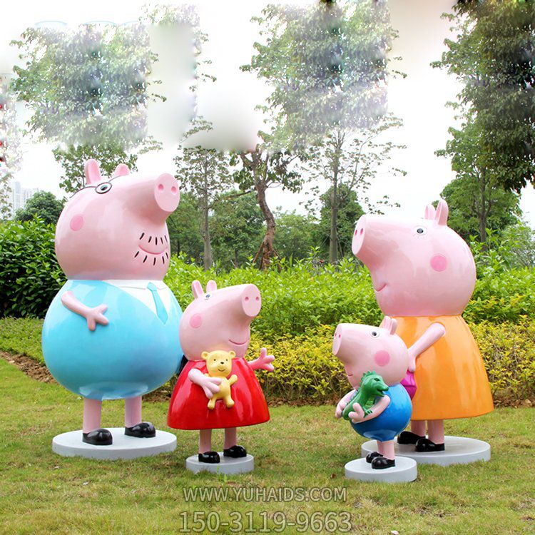 小豬佩奇一家四口，玻璃鋼卡通人物雕塑