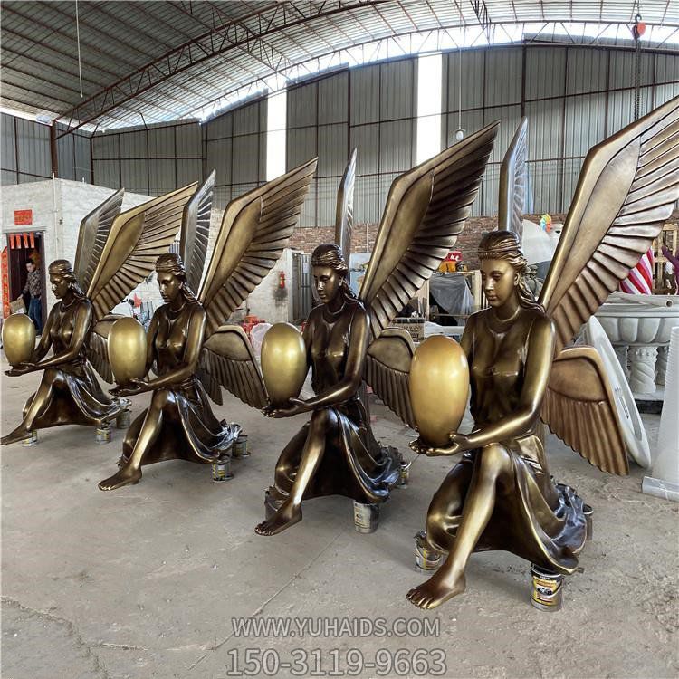 街道廣場(chǎng)玻璃鋼仿銅西方天使雕塑