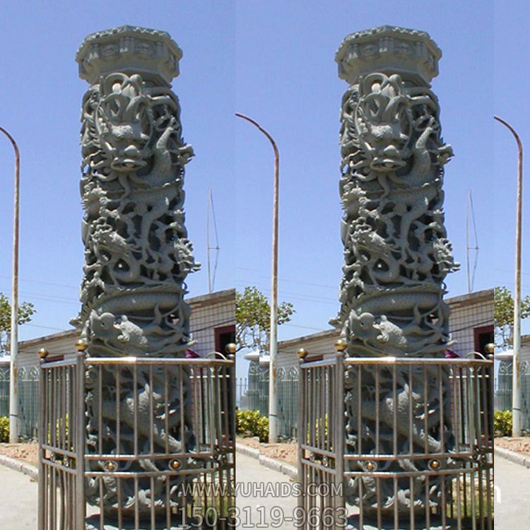 景區(qū)景觀(guān)大理青石鏤空雕刻龍柱雕塑