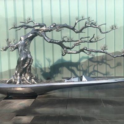 不銹鋼拋光抽象樹干別墅園林水景觀擺件