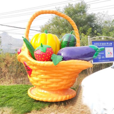 玻璃鋼花籃果籃，豐收年大型果盤景觀雕塑
