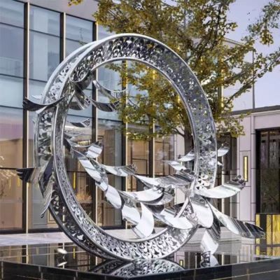 酒店會所不銹鋼鏤空抽象動物圓環(huán)擺件