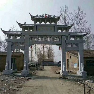 村口大理石石雕古建筑門(mén)樓石牌坊雕塑