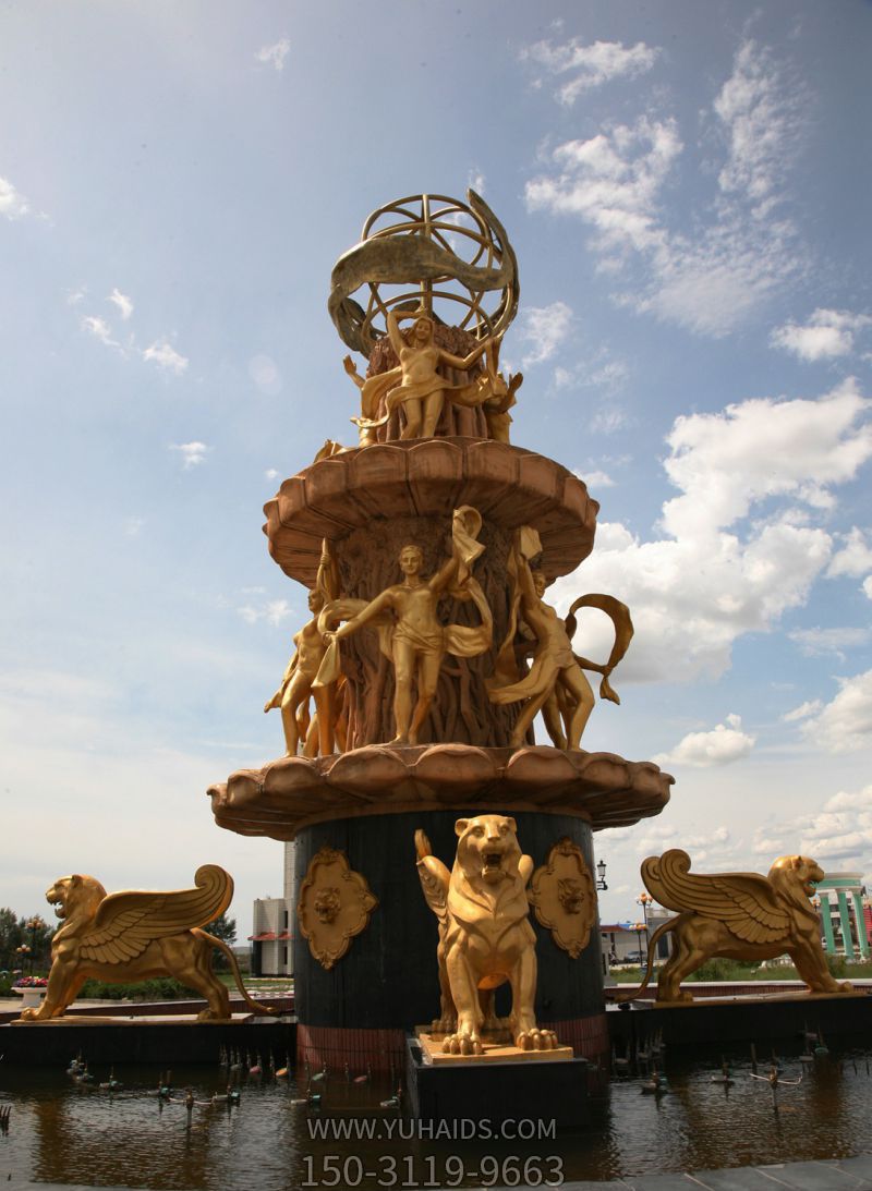廣場(chǎng)西方人物噴泉鑄造銅雕塑