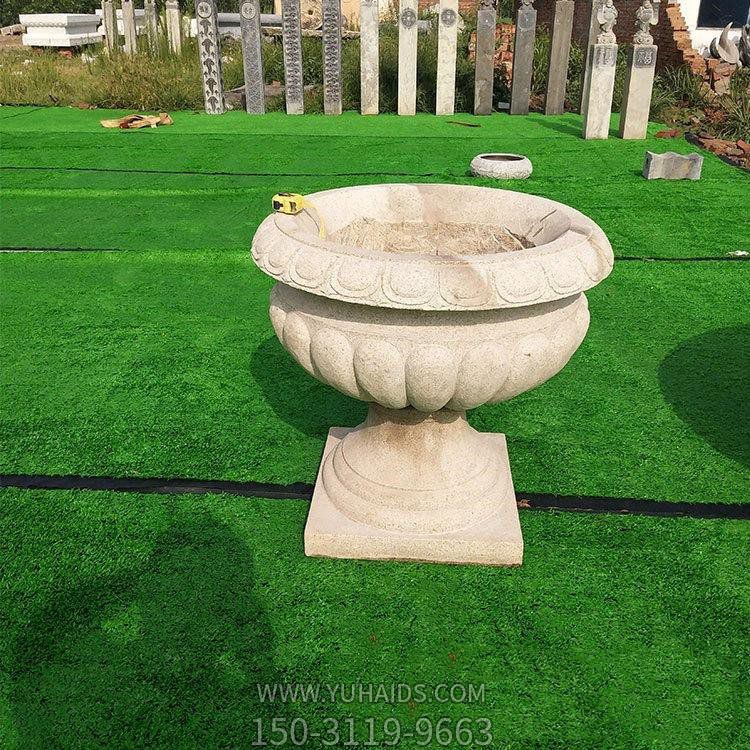 砂巖石雕花盆，歐式花缽雕塑
