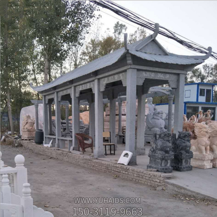 青石長廊，石雕亭子過道雕塑