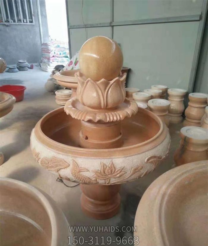 晚霞紅蓮花風水球公園石雕雕塑